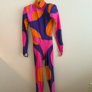 Orange purple and pink catsuit